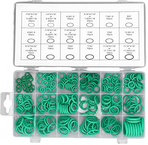 O-Ring-Set, O-Ring-Sortiment, 270-teiliges Grünes Gummi-Unterlegscheiben-Dichtungssortiment, 20 Größen, Tüllen-O-Ring, O-Ringe für Automatikgetriebe