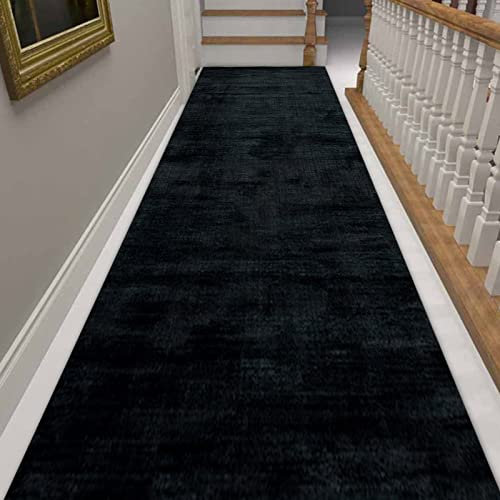 Schwarzer Teppich für den Flur, 100 cm, 1,5 m, 2 m, 250 cm, 300 cm, 4 m, 5 m, 6 m, extra lange Teppiche, Küchenflur, Treppen, Schlafzimmer, Eingang, schmale Teppiche, waschbare Bodendekoration ( Size
