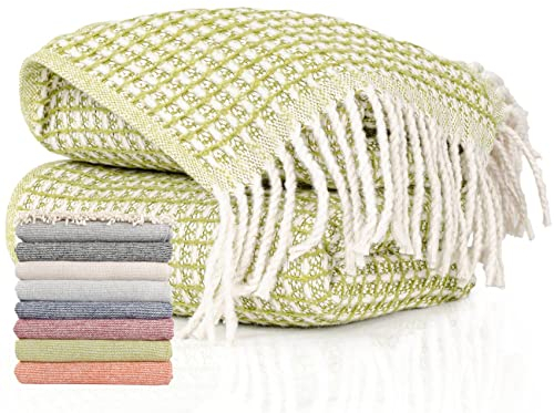 ANRO Tagesdecke Kuscheldecke Sofaüberwurf Couch Decke Sofadecke Wohnzimmerdecke Bettüberwurf mit Fransen Emma 150x200cm Grün