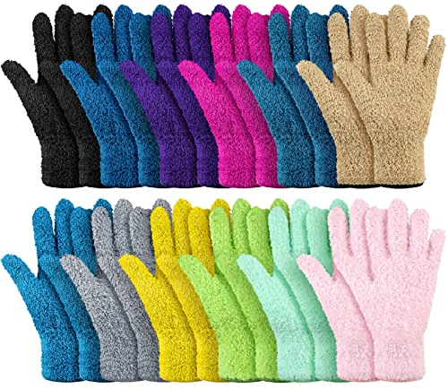 Geyoga 12 Pairs Microfiber Dusting Gloves Household Dusting Cleaning Glove Washable Plant Dusting Gloves Mittens Gloves (Medium)