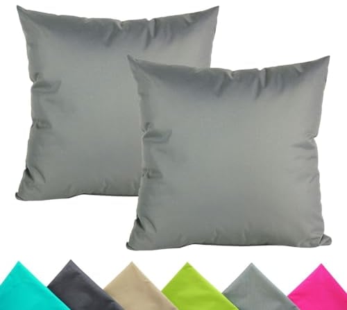 JACK 2er Set Outdoor Kissenhülle Kissenbezug 50x50cm Wasserfest Sitzkissen Lounge Kissen Garten Stuhl Lotus Effekt, Farbe:Grau