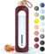 Wessper Bouteille d'eau en Verre 1L, Gourde Reutilisable, en Borosilicate, Avec Marqueur de Temps de Motivation, Couvercle en bambou, En silicone, pour Enfant et Adultes, Sport, Camping – Bordeaux