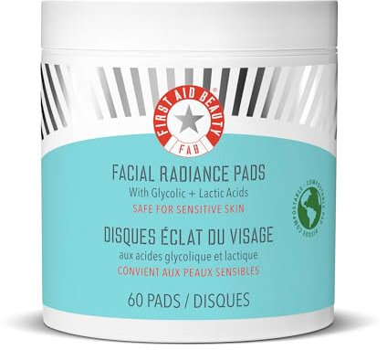 FIRST AID BEAUTY Facial Radiance Pads – Daily Exfoliating Pads with AHA that Help Tone & Brighten Skin – Compostable for Daily Use – 60 Pads