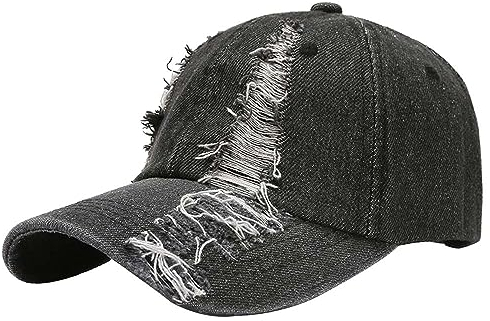 Kangqifen Herren Damen Distressed Used-Look Abgenutzte Denim Gewaschener Baumwolle Baseballkappe Caps(Schwarz)