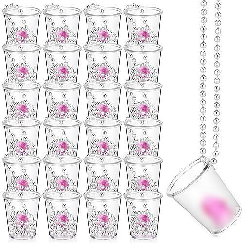 Uiifan 24 Pcs Bachelorette Party Decorations Shot Cup Bride Shot Glass Necklace with Metal Chain Necklace Shot Glasses for Bachelor Wedding Party Bridal Shower Decorations