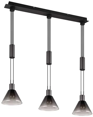 Trio Leuchten Pendelleuchte Stanley 319500332, Metall Schwarz matt, Glas rauchfarbig, exkl. 3x E27