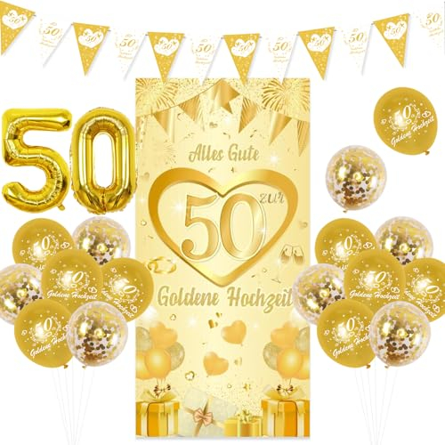 Goldene Hochzeit Deko, 50. Goldenen Hochzeit Banner, 50. Luftballons, Alles Gute 50. Goldene Hochzeitstag Hintergrund Dekoration
