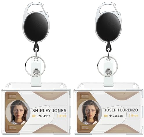 Uniclife Porte Badge à Fente pour le Pouce Étui Horizontal en Plastique Transparent avec Enrouleur de Badge Rétractable Clip Mousqueton Porte Carte Navigo Rigide pour Bureau École Cartes, 2 paquets