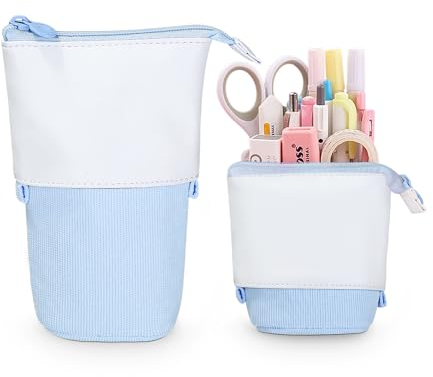 Xespis Federmäppchen Reißverschluss, Teleskopisch Mäppchen, 2-in-1 Standmäppchen, Federtasche Mädchen, Schüttelpenal Teenager, für Junge Mädchen Geschenke 7 8 9 10 11 12 Jahre(Hellblauer-Cord)