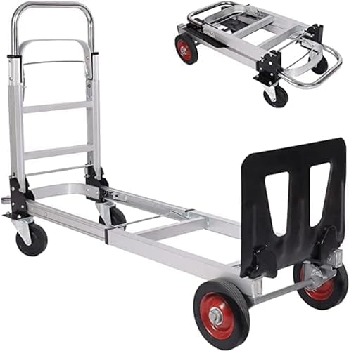 REDCAMP 2 in 1 Aluminum Hand Truck Dolly, Folding Convertible Hand Utility Cart with 4 Wheels, 330lbs Weight Capacity Heavy Duty Multi-Position Handtruck Flatform Cart