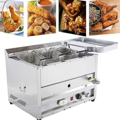 ZXSYYDS Friteuse à Gaz Gpl De Comptoir en Acier Inoxydable, Friteuse à Gaz Propane De Comptoir, Friteuse à Réservoir De Grande Capacité,pour La Cuisine à Domicile du Restaurant De Frites,B