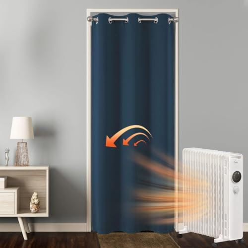 Joydeco Verdunklungsvorhänge 1 Stück,Türvorhang Blickdichte Türgardine,Tür Vorhang mit Ösen Thermo Kälteschutz Hitzeschutz Schallschutz für Schlafzimmer Wohnzimmer(Marineblau,1xH195xB150)