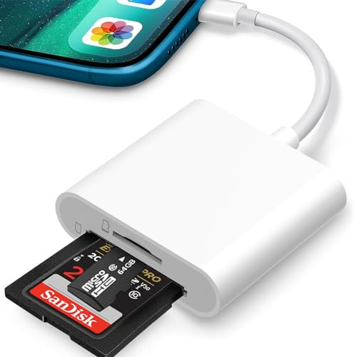 SD Kartenleser für iPhone iPad,SD Kartenleser iPhone,SD Card Reader iPhone 2 in 1 mit Dual Slot für Micro SD/SD,Speicherkarte Kamera,Speicherkartenleser Kartenadapter,Kartenlesegerät Plug and Play