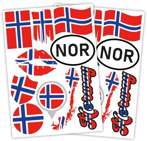 Finest Folia 2er Set DIN A4 Länderaufkleber Fahne Aufkleber Länderfahne Flagge für Auto Motorrad Sticker Länderflagge selbstklebend wetterfest R217 (01 Norwegen)