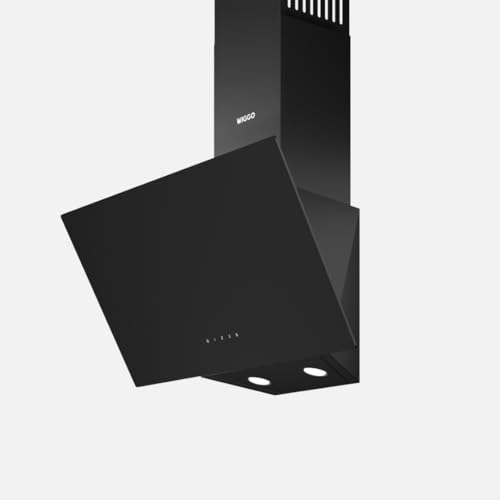 Wiggo Dunstabzugshaube 60cm - Kopffreies Echtglas Design, Umluft/Abluft, 300m³/h, LED Touchscreen, 3 Geschwindigkeiten, inklusive Fettfilter & 2 Kohlefilter, Glasfront (Schwarz - 1 Glas)