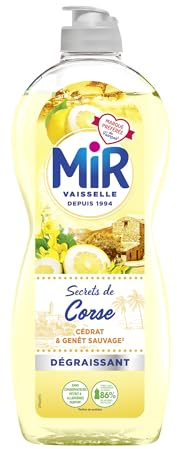 Mir Vaisselle - Secrets de Corse - Cédrat & Genêt Sauvage -Expérience Complète et Unique - Pouvoir Dégraissant - Sans Conservateurs - Sans Allergènes Parfum - Respect de la Peau - Bouteille de 675ml