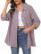 Aottori Camicetta Donna 100% Cotone Camicia con Scollo a V Blusa a Maniche Lunghe Elegante Top Tinta Unita Casual Viola M