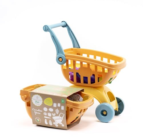 ODS - Maisonelle Bio, Carrellino della Spesa Giocattolo per Bambini, con Frutta, Verdure e Scatoline, Sostenibile in Bioplastica, 31,5x19x16 cm, Età Consigliata +2 Anni