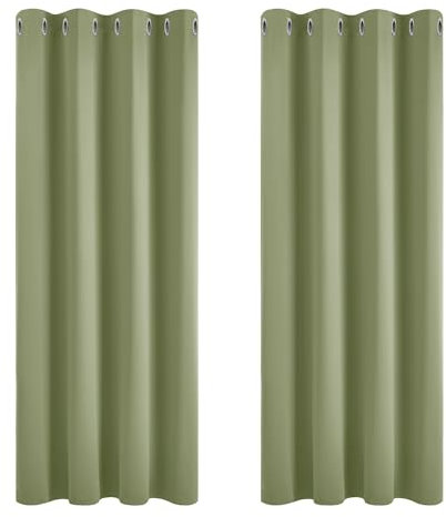 Deconovo Gardinen Wohnzimmer Vorhänge Blickdicht Vorhang mit Ösen Thermovorhänge Kälteschutz, 138x168 cm(HöhexBreite), Salbeigrün, 2er Set