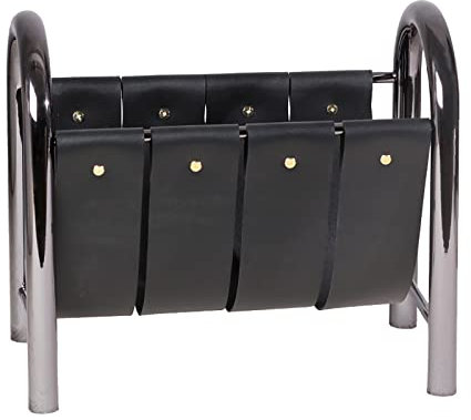 JIXINYU Porte-revues sur Pied en métal avec Bride en Cuir, bibliothèque, décoration d'étude, Gain de Place (Noir 36 x 21 x 32 cm)