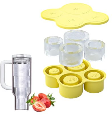 Silicone Ice Cube Tray for Stanley Cup 20-40oz,Tumbler Ice Mold with lid, 4PCS Hollow Cylinder Ice Cube for Freezer Chilling Cocktails, Whiskey, Drinks, Coffee, Easy Fill and Release (Yellow)