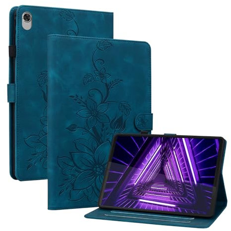 Rosbtib Funda para Lenovo Tab M10 FHD Plus (TB-X606F TB-X606X) / K10 (TB-X6C6L), Funda Protectora de Visualización Multiángulo con [Ranura para Tarjetas] [Cierre Magnético], Lirios Azul