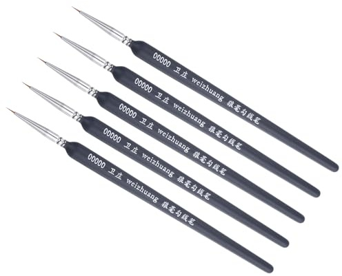 CoCud Detail Paint Brushes, 00000# 3mm Pointed Tip, Nylon Small Tiny Miniature Painting Brush Black - (Applications: for Fine Detailing Art Painting), 5-Pieces