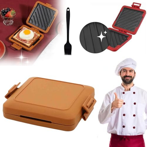 Micro Munchy Microwave Toastie Maker Silicone,Microwave Toastie Sandwich Maker, 17 X 14 Cm Microwavable Toastie Maker with Adjustable Silicone Straps, Dishwasher Safe,No Electricity,Wireless (Orange)