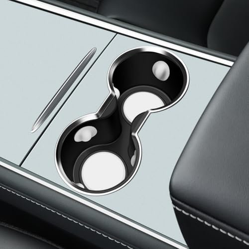 2024 Upgraded Cup Holder Insert Compatible with Tesla Model 3/Y 2023-2021 and Model Y 2024,Top Chrome Metallic Finish Center Console Interior Accessories (Black-White)