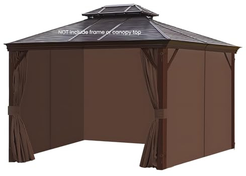homegroove Pavillon-Vorhänge, wasserdicht, 3 x 3,6 m, Sichtschutzvorhänge, 4 Paneele, Pavillon-Ersatzvorhang mit Reißverschluss für Garten, Terrasse, Hof, nur Vorhang (braun)