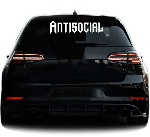 ANTISOCIAL Autoaufkleber, Tuningsticker, Aufkleber für Heckscheibe, Frontscheibe, Seitenaufkleber, Kfz, Bus, Auto, Wohnmobil, Motorsport (Weis Matt, 30cm x 7,5cm)