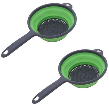 Surwin Scolapasta Pieghevole Salvaspazio con Manico Lungo, 2 Pezzi Scolapasta Silicone Verdura Cesto Scolapasta Plastica Silicone Pieghevole, per Drenare Pasta, Frutta, Verdura (Verde)