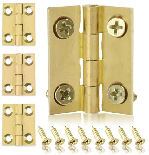 TuseRxln Copper Small Hinges for Wood, 4Pcs Small Hinges with Hinge Fixing Screws, Brass Folding Butt Hinges, Door Hinges for Crafts Dollhouse Door Cabinet Decoration (1 Inch, Gold)