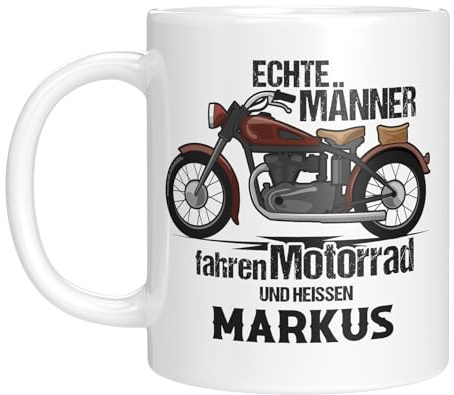 Personalisierte Tasse mit Namen - Echte Männer fahren Motorrad - Wunschname - Biker - Motorradfahrer - Geschenkidee - Mann - Nostalgie - Geburtstagsgeschenk