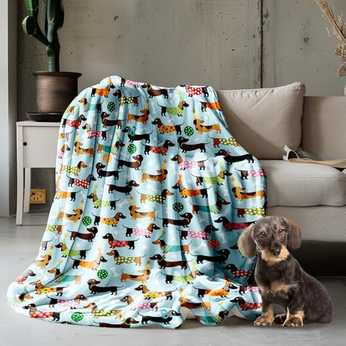 MATCHASTAR Dackel-Decke, Daschund-Geschenke für Frauen, Dackel, Fleece-Flanell, leichte Decke für Hundeliebhaber, niedlicher Wiener-Hunde-Überwurf, Decke für Mädchen und Jungen, Dackel-Dekoration,