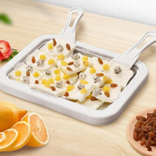 Ice Cream Rolls Maker Eis Machen DIY - Ice Rolls Maschine mit 2 Spateln, Eis Selber Machen für Kinder Familie, Weiß 21 * 26cm