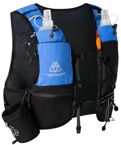 Haimont Running Vest Hydration Backpack with Dual Soft Flasks, Lightweight 8L Runners Water Vest Pack with Water Bottle for Women Men Unisex, Marathoner Trail Race, L, Blue
