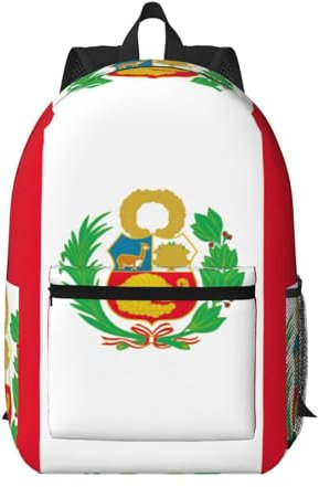 JEJEA Reiserucksack mit Flagge von Peru, 43,2 cm, Computer-Rucksack, College, Tagesrucksack, Business-Rucksack mit Tasche, Schwarz , One size