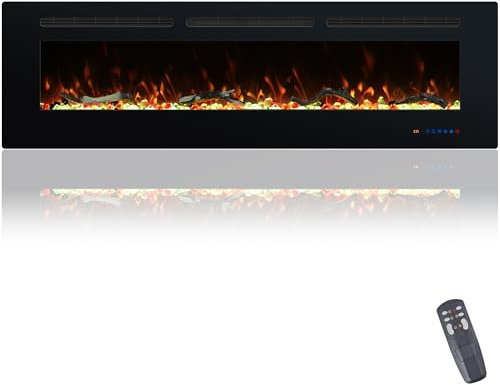 Valuxhome 152 cm Elektrokamin mit Fernbedienung, Wand und Einbettung Deko Kamin, 13 Flammenfarben, Timer, Heizung 1500 W