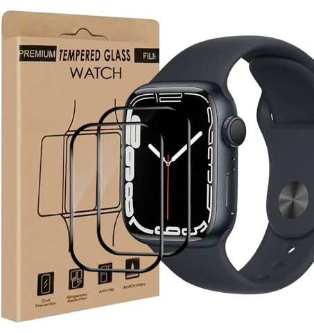 Bodyguard Schutzfolie für Panzerglas für Apple Watch Series 7/8/9(41mm), Keine Blasen Stoß-Kratzfest Schutzglas, Sensitive Touch, 2 Stück HD Klar Apple Watch 9 41mm Displayschutzfolie(Schwarz Kante)