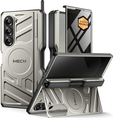 Tongate für Samsung Galaxy Z Fold 6 Hülle mit Privatsphäre Bildschirmschutz, [Kompatibel mit MagSafe][Anti Spy] Stoßfest Z6 Handyhülle, Integrierter Ständer & Gürtelclip & S Pen Halterung, Tigrau