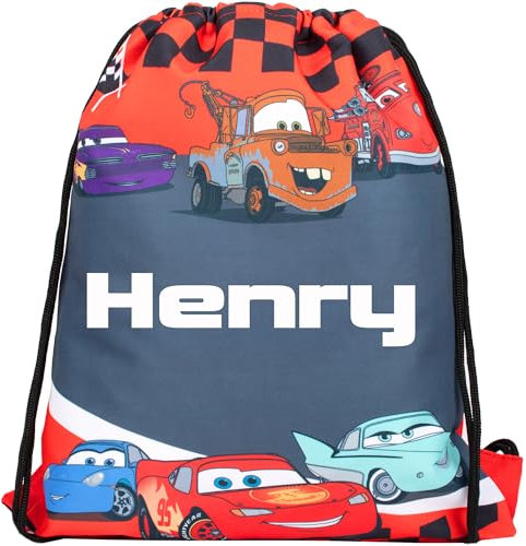 Disney Cars Personalised Drawstring Bag for Kids PE Bag - Kids School or Swimming Bag For Boys - Personalised Merchandise For Boy- Red
