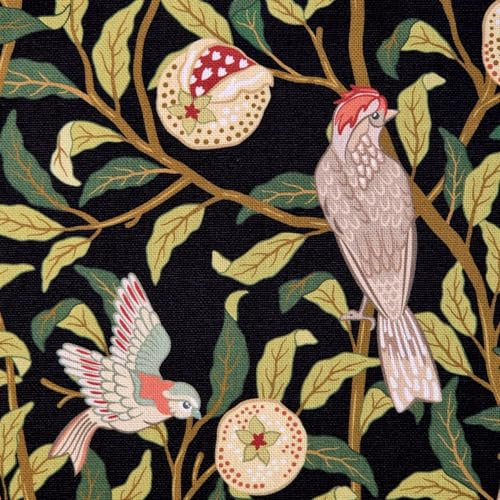 Stoff Meterware Baumwolle William Morris Style Vögel Granatapfel Dekostoff