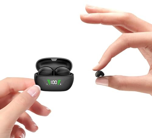 Mini écouteurs invisibles sans fil Bluetooth pour petits canaux auditifs, oreillette espion discrète à profil bas sans fil, micro caché avec microphone, petit casque pour le travail, noir