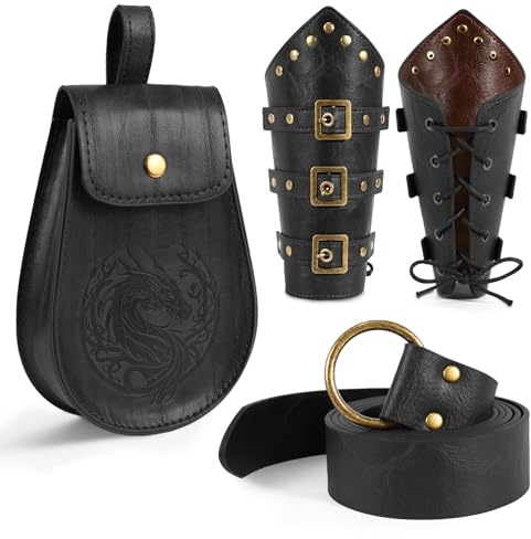 nezababy Mittelalter Gürtel Herren Damen Wikinger Ledergürtel mit Tasche Bauchtasche Beutel Pirate Hobit Steampunk Accessoires