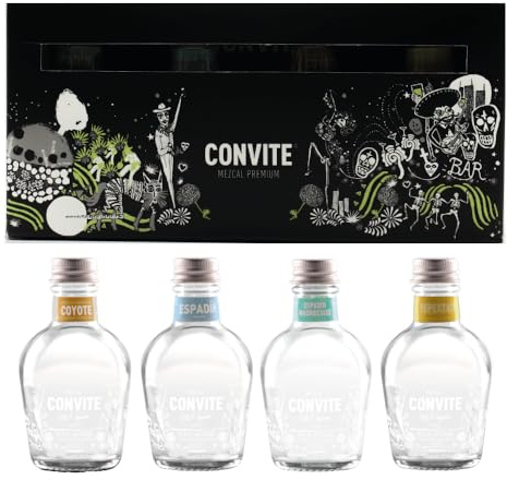 Convite Mezcal 4 X 5cl Pack (Esencial, Espadin, Coyote, Tepextate) 100% Agave, Premium Mezcal Atesenal Mescal, Serve Neat, Lightly Chilled or In Your Favourite Cocktail