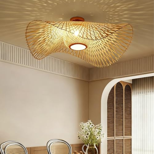 NOCHX Japanischer Stil Deckenlampe E27 Basis Personalisierte Schlafzimmer Wohnzimmer Studium Deckenleuchte Bohemian Hotel Bauernhaus Bambus Gewebt Deckenleuchten Innendekoration Lampe(75cm)
