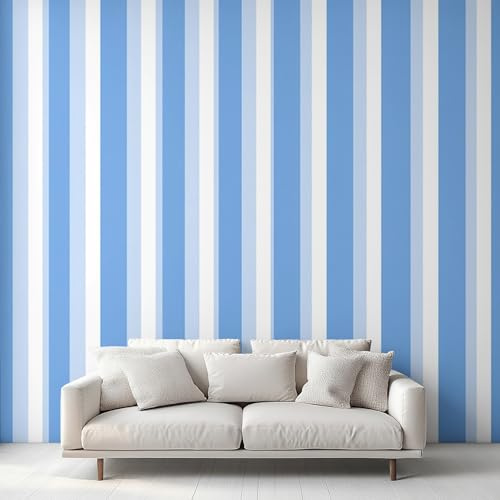 Generisch Tapete Blau Weiße Streifentapete Wohnzimmer Schlafzimmer, Fototapete Gestreift Wand Deko, Wallpaper, Wandtapete, Mustertapete, Vliestapete, 100 x 70 cm CKO-0