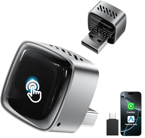 Mini Pot 2026 Upgraded, 2-in-1 Wireless CarPlay & Android Auto Wireless Adapter, USB/Type-C CarPlay Dongle Adapter OTA-Upgrade 5,8 GHz Stabile Steuerung & Keine Verzögerung for iOS 10+ Android 11+