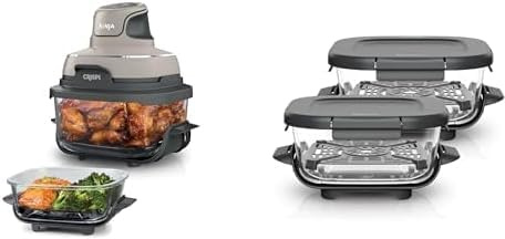 Ninja CRISPi Friteuse sans huile portable, 3,8L, 4-en-1 : Frire sans huile, Rôtir, Garder au chaud, Recroustiller, FN101EUST + Ninja CRISPi 2 boites en verre sous vide TempWare XSKLIDPLT2EUUK